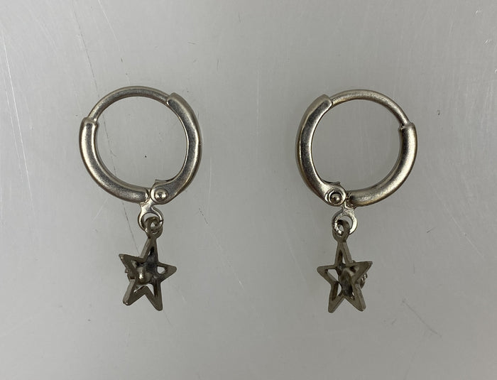 Silver White Gem Star Earrings