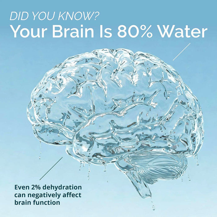 Smart Electrolytes image of water brain showing that the brain is 80% water and how even 2% hydration can negatively effect the brain
