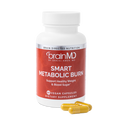 BrainMD Smart Metabolic Burn: red supplement bottle with capsules at the base against a transparent background