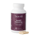 BrainMD Smart Prenatal: purple supplement bottle with capsules against a transparent background