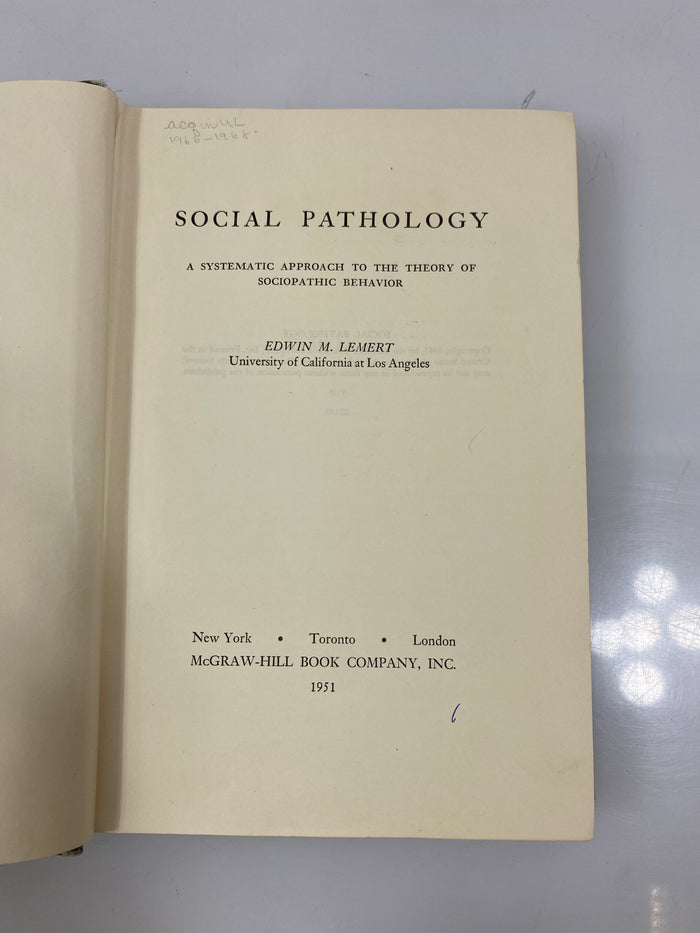 Social Pathology by Lemert Ex-library 1951 HC