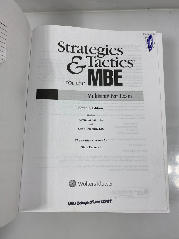 Strategies & Tactics for the MBE 7th Ed. Wolter Kluwer 2020 Ex-library SC