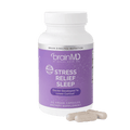 Lavendar supplement bottle with white capsules at the base against a transparent background.