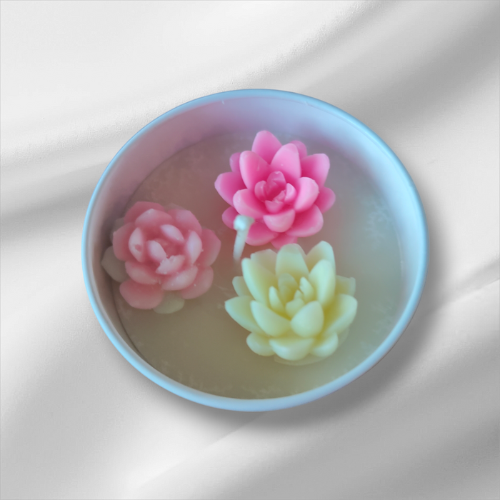 Succulent Candles in Tin Tray - Handmade floral multi-wick candle.
