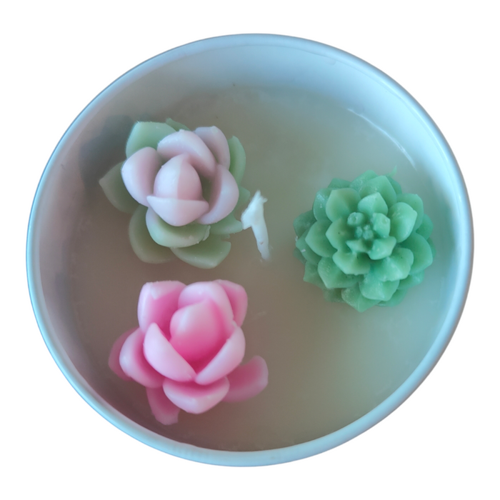 Succulent Candles in Tin Tray - Handmade with wax succulents.