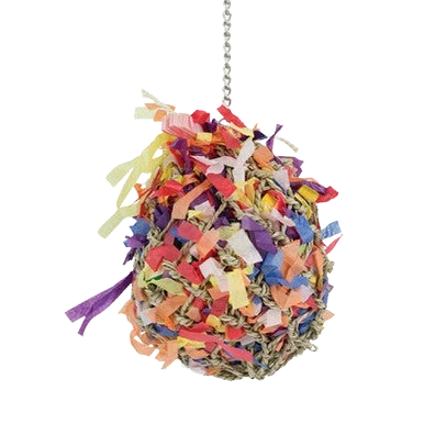 Super Shredder Ball,"Hanging woven ball covered in multicolored paper strips"