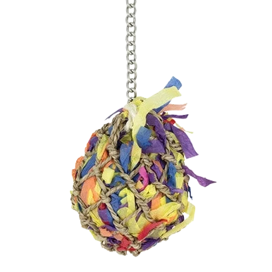 Super Shredder Ball,"Woven paper ball hanging from a metal chain"