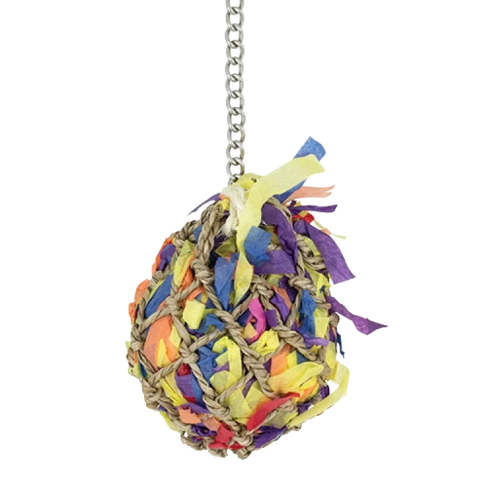 Super Shredder Ball,"Hanging woven ball toy with multicolor paper strips"