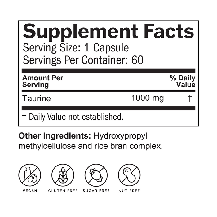 BrainMD 1000 mg Taurine Supplement Facts Panel