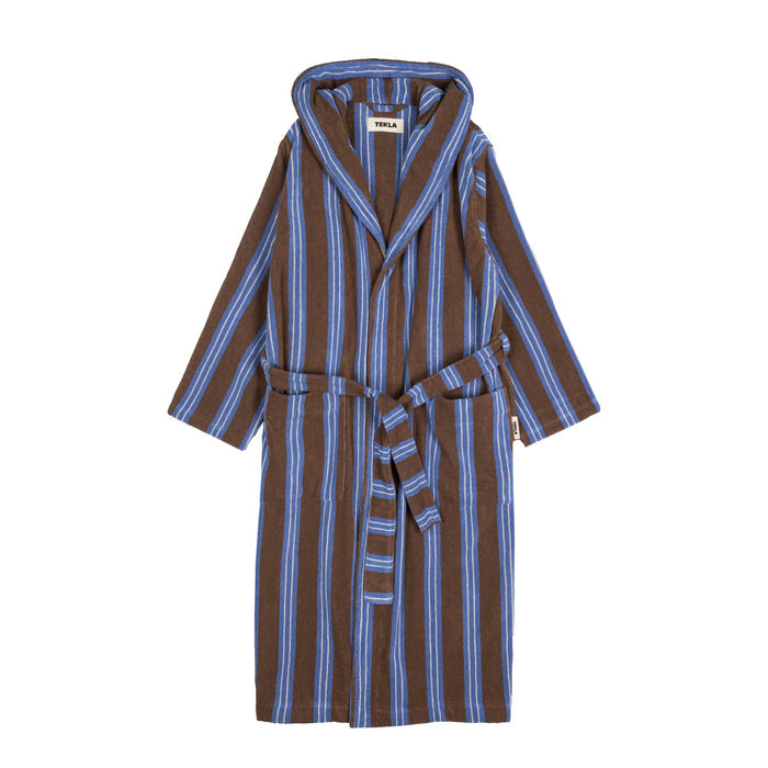 Tekla Hooded Bathrobe (Chestnut Stripes)
