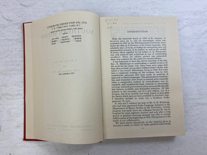 Textbook of Southern Sotho Grammar by Doke/Mofokeng Ex-library 1957 HC