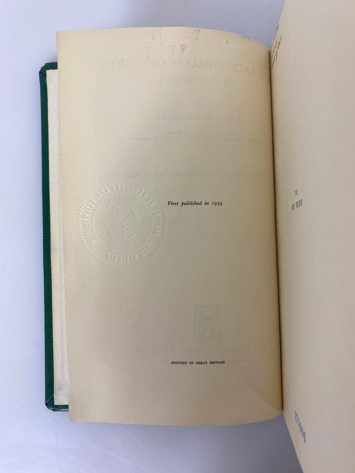 The Archaeology of Crete by Pendlebury Ex-library 1939 HC