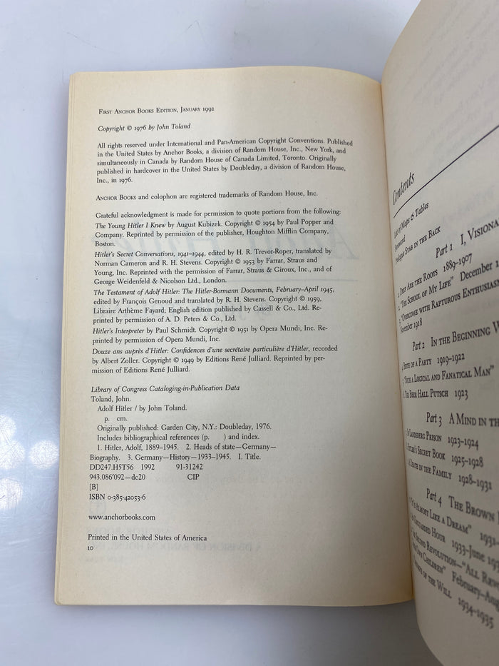 The Definitive Biography Adolf Hitler by Toland 1992 SC