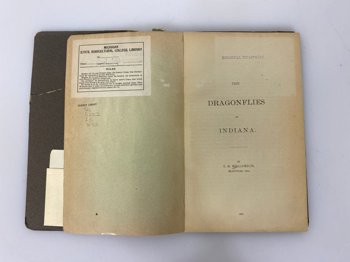 The Dragonflies of Indiana by Williamson Ex-library 1899 HC