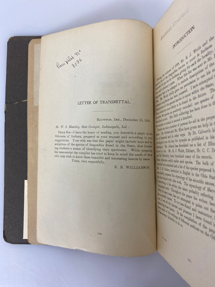 The Dragonflies of Indiana by Williamson Ex-library 1899 HC