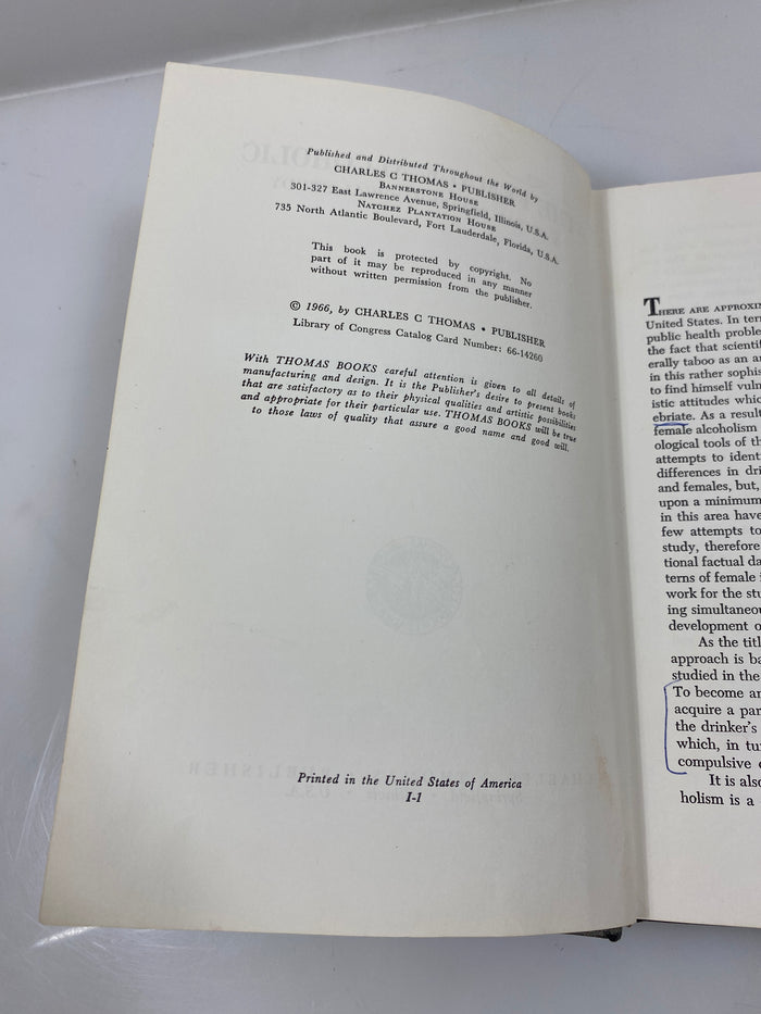 The Female Alcoholic by Kinsey Ex-library 1966 HC