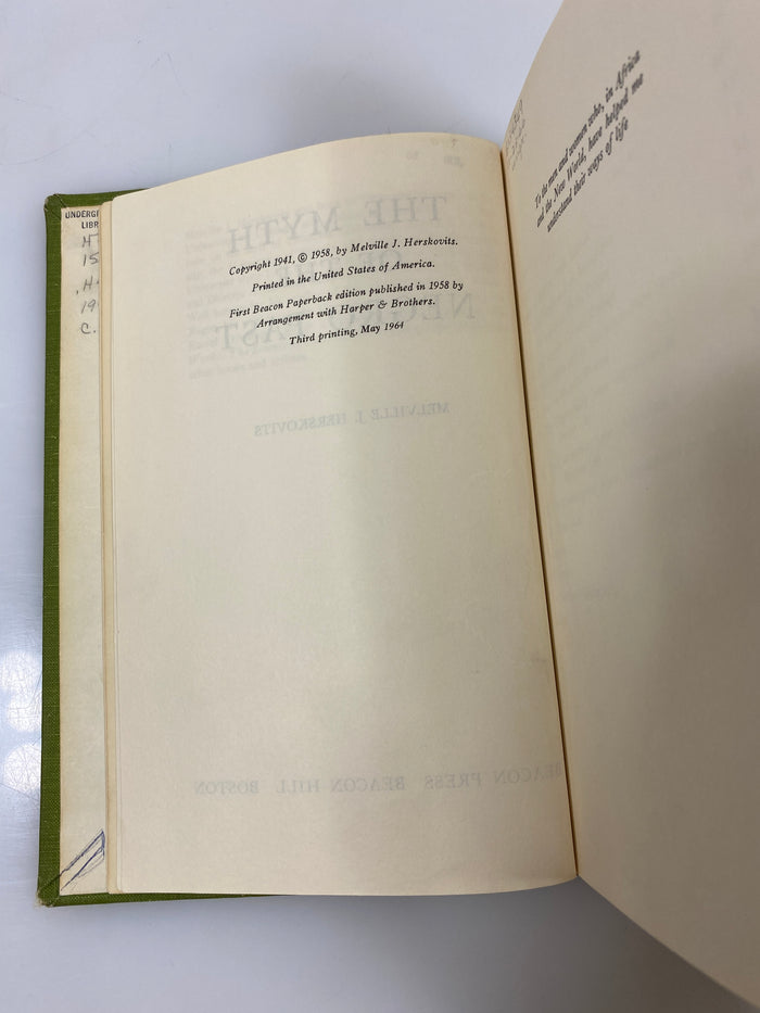 The Myth of the Negro Past by Herskovits Ex-library 1958 HC