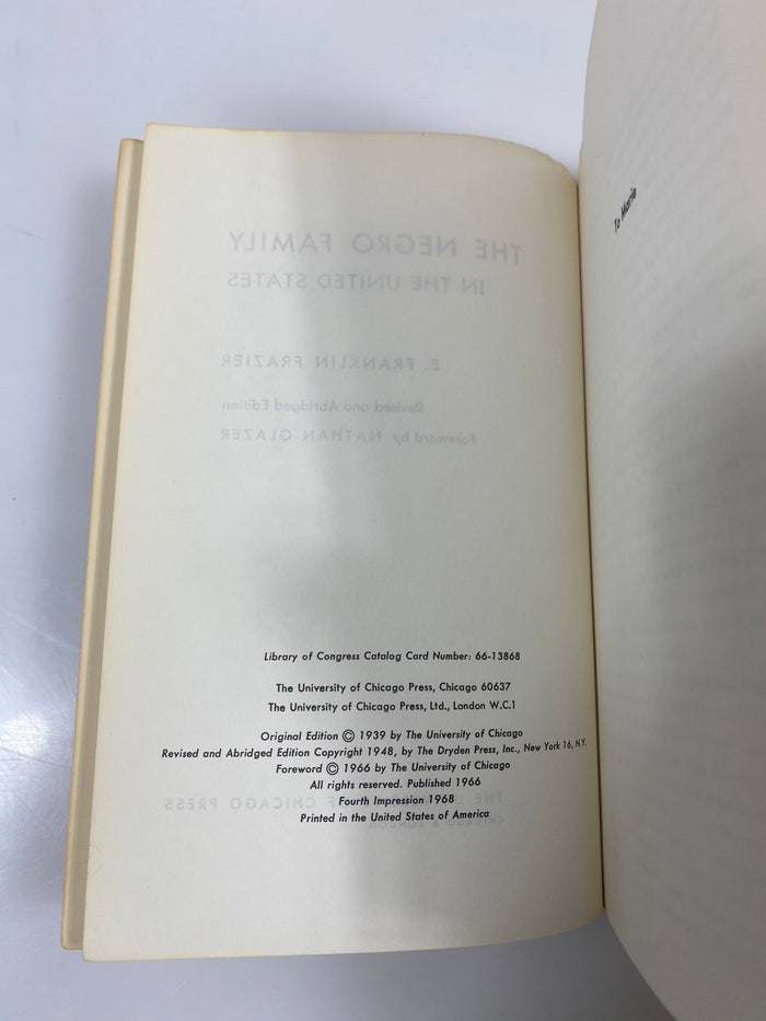 The Negro Family in the U.S. by Frazier 4th Impression 1968 SC