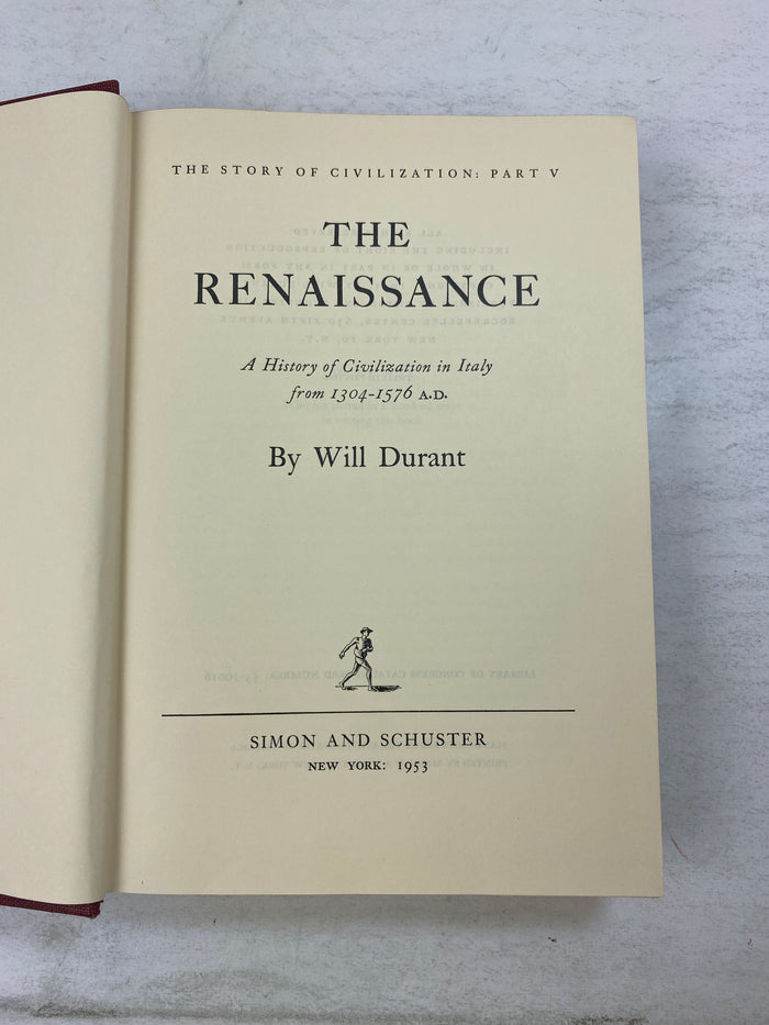 The Story of Civilization Part V The Renaissance by Durant 1953 HC