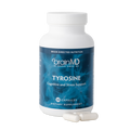 BrainMD Tyrosine: image of blue bottle and three white capsules at its base with transparent background