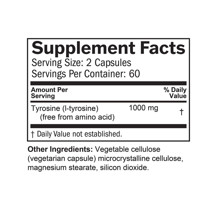 BrainMD Tyrosine: infographic, supplement facts box