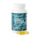 BrainMD Vegan Omega-3 Power: green supplement bottle with golden softgels against a transparent background