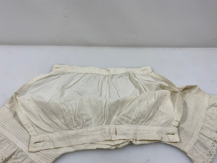 Vintage 1890s White Linen Children's Bloomers Fleur de Lis Lace Pattern