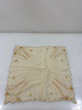Vintage 1900s Tan Sheer Handkerchief with Floral Embroidery