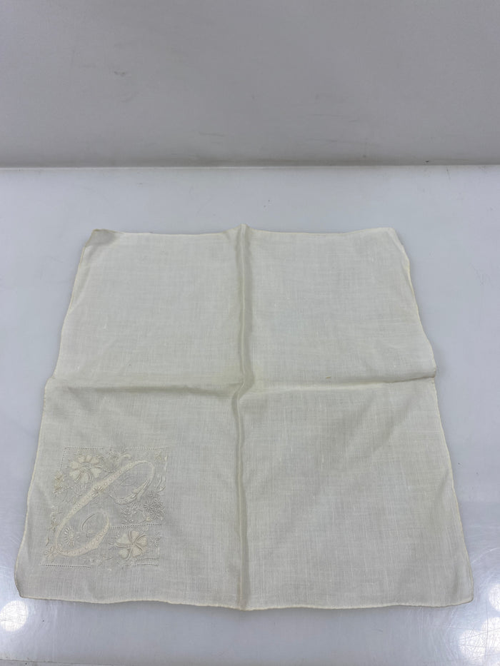 Vintage 1900s White Linen Handkerchief with Embroidered "C"