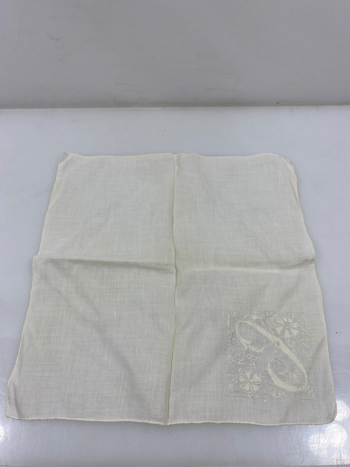 Vintage 1900s White Linen Handkerchief with Embroidered "C"