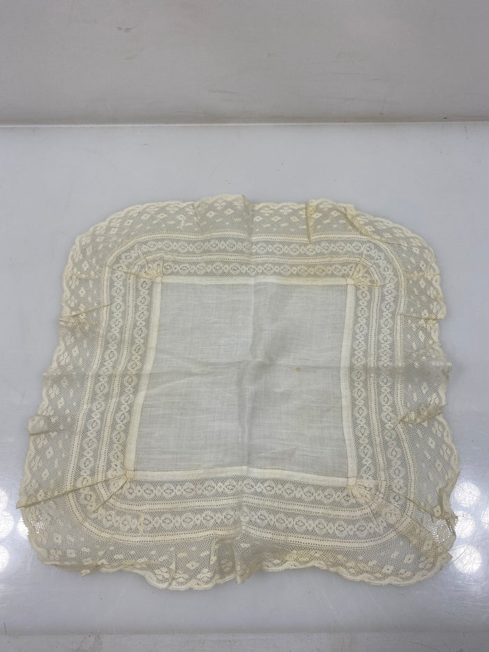 Vintage 1900s White Linen Handkerchief with Lace Border