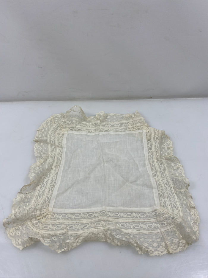 Vintage 1900s White Linen Handkerchief with Lace Edges