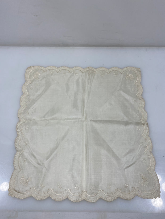 Vintage 1900s White Silk Handkerchief with Embroidered Designs