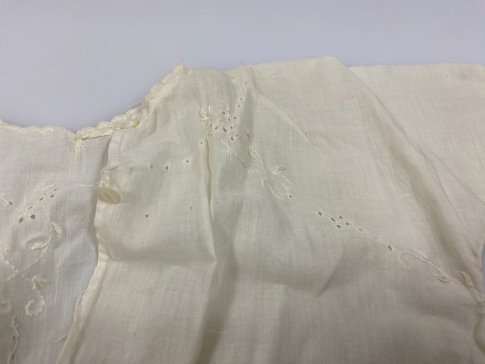 Vintage 1910s White Linen Baby's Dress with Floral Embroidery