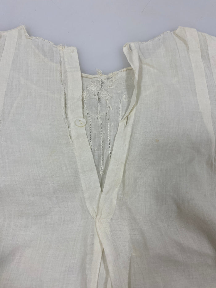 Vintage 1910s White Linen Baby's Dress with Intricate Embroidery