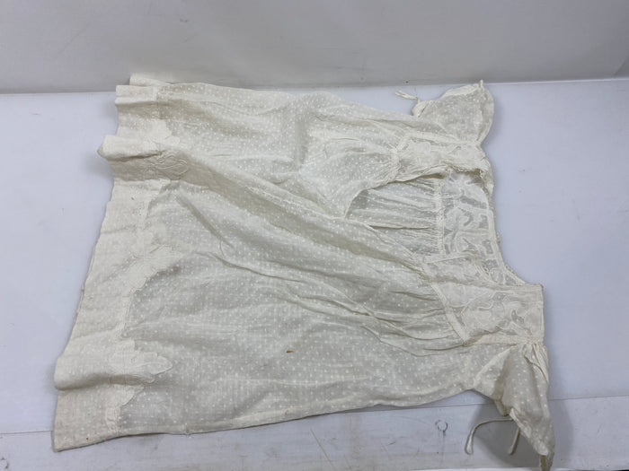 Vintage 1910s White Linen Children's Dress with Polka Dot Pattern and Embroidered Leaf Designs