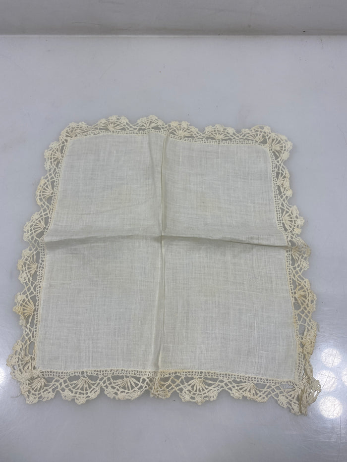 Vintage 1910s White Linen Handkerchief with Crocheted Lace Border