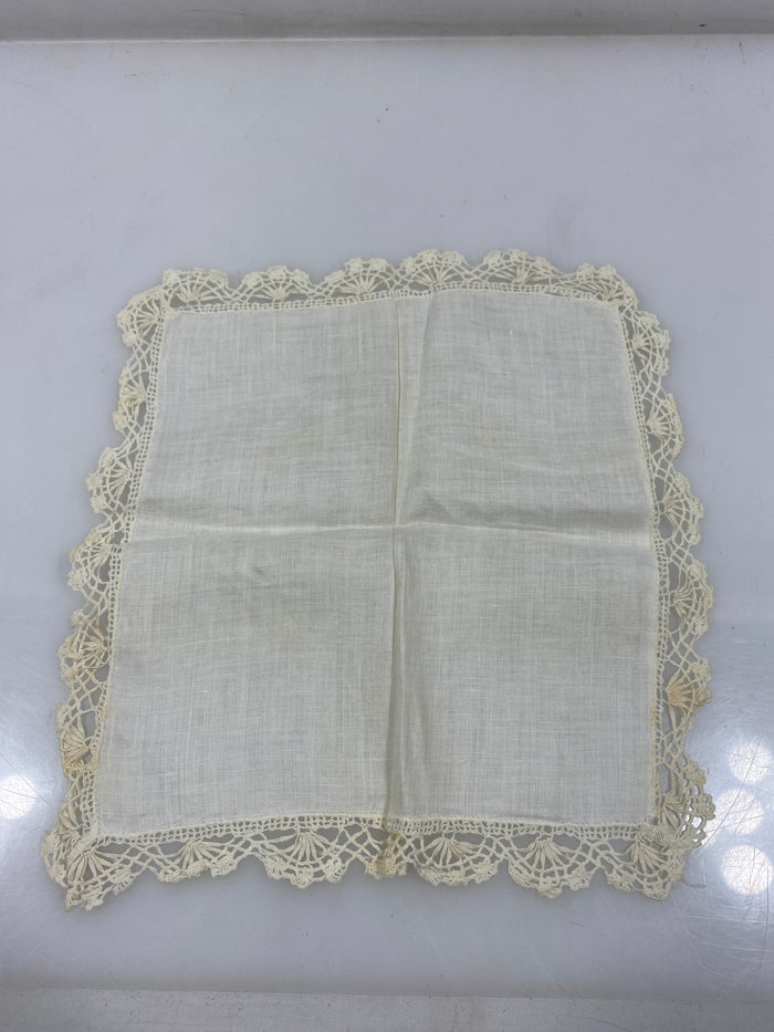 Vintage 1910s White Linen Handkerchief with Crocheted Lace Border
