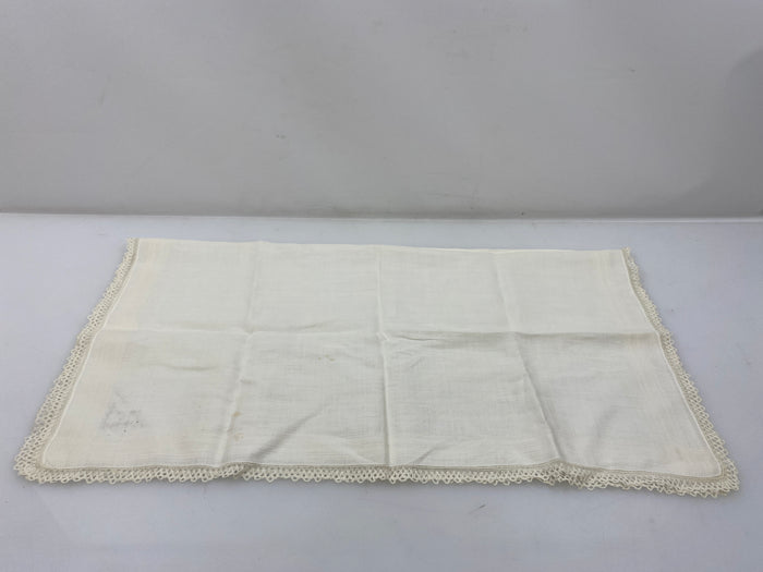 Vintage 1910s White Linen Handkerchief with Eyelet Lace Border