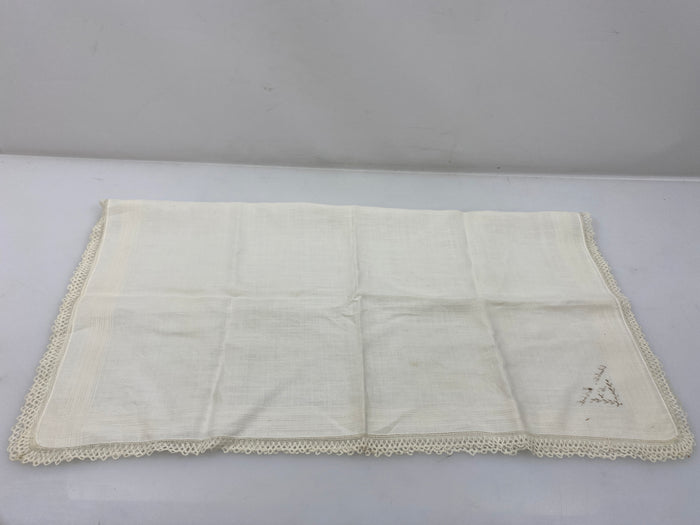 Vintage 1910s White Linen Handkerchief with Eyelet Lace Border