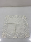 Vintage 1910s White Linen Handkerchief with Intricate Floral Lace Border