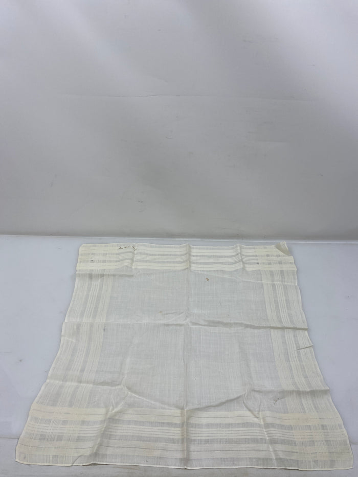 Vintage 1910s White Linen Handkerchief with Stripe Details