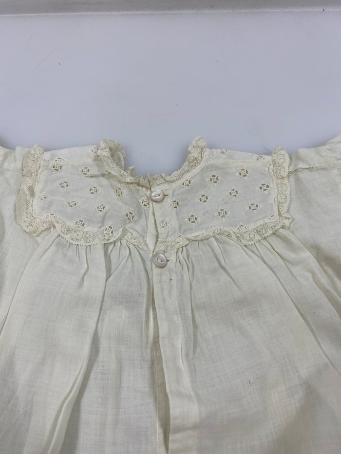 Vintage 1910s White Linen Infant's Dress with Eyelet Lace Collar