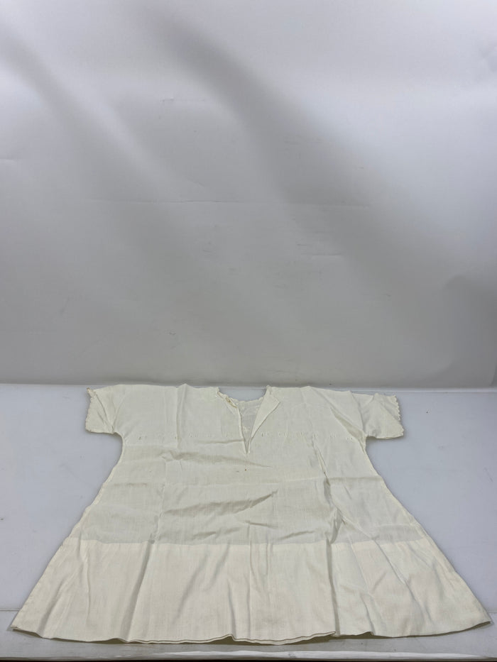 Vintage 1910s White Linen Infant's Dress with Floral Embroidery