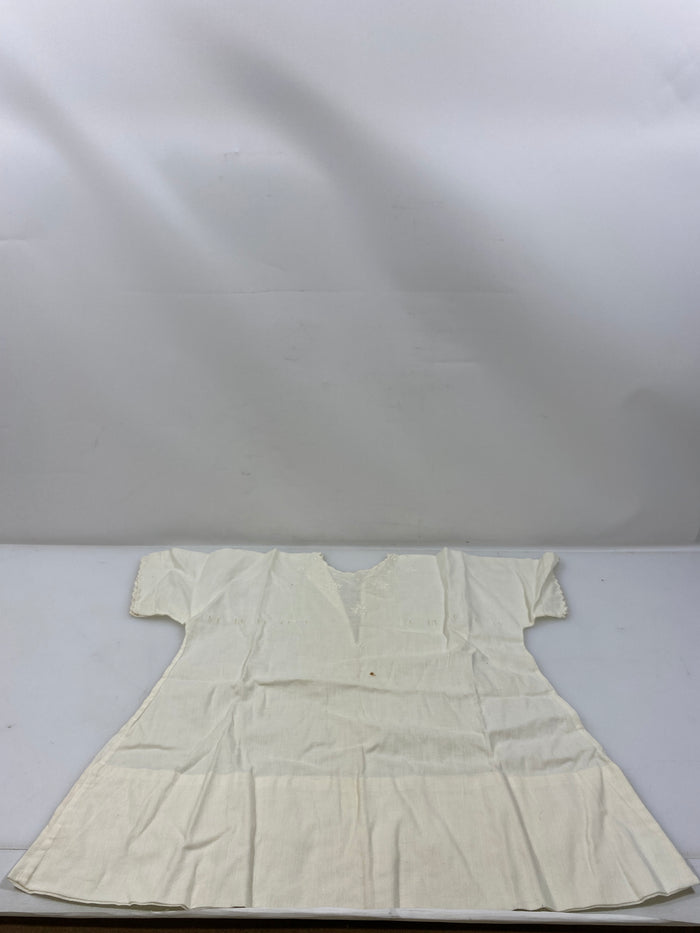 Vintage 1910s White Linen Infant's Dress with Floral Embroidery