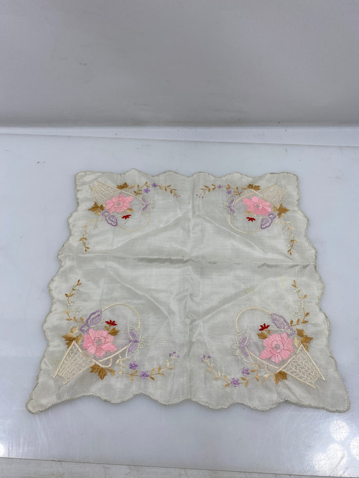 Vintage 1916 Linen Handkerchief with Floral Embroidery