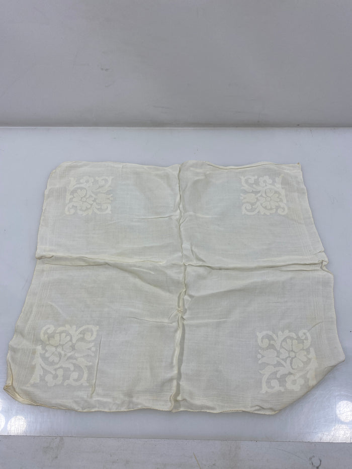 Vintage 1920s White Linen Handkerchief with Floral Embroidery
