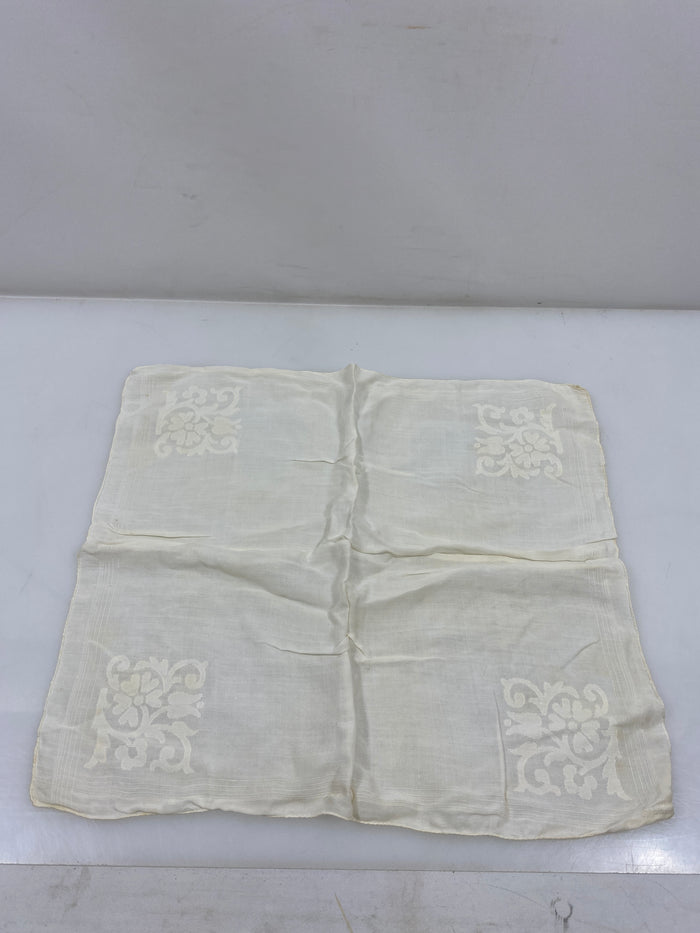 Vintage 1920s White Linen Handkerchief with Floral Embroidery