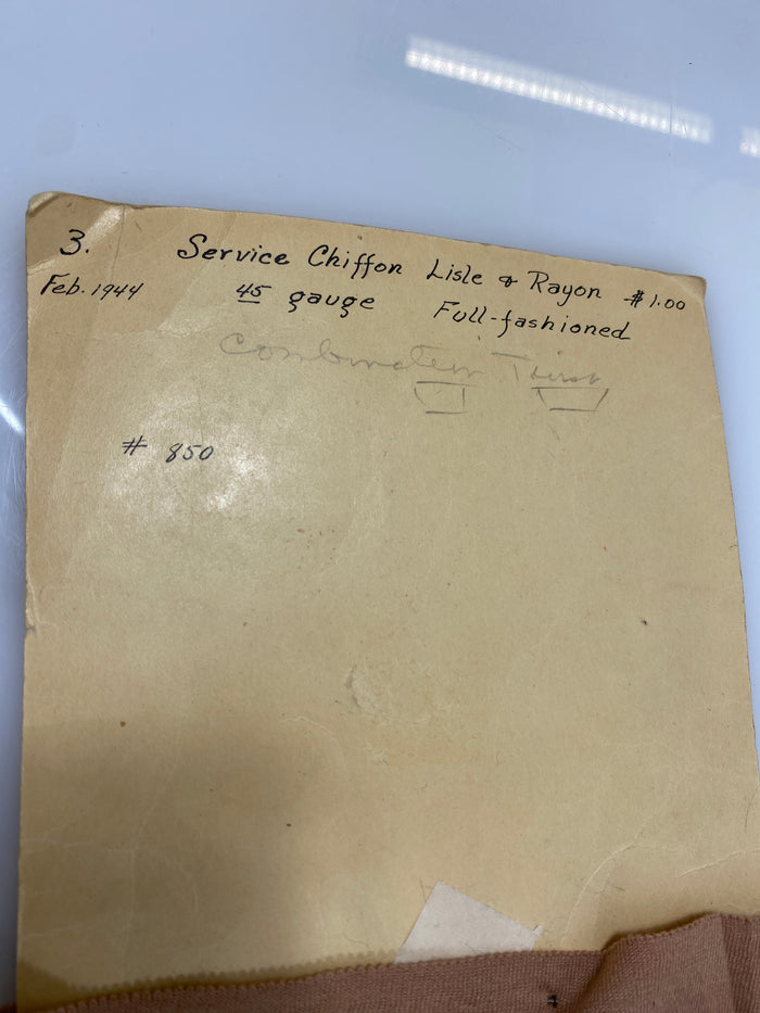 Vintage 1944 Service Chiffon Lisle & Rayon Stocking Sample
