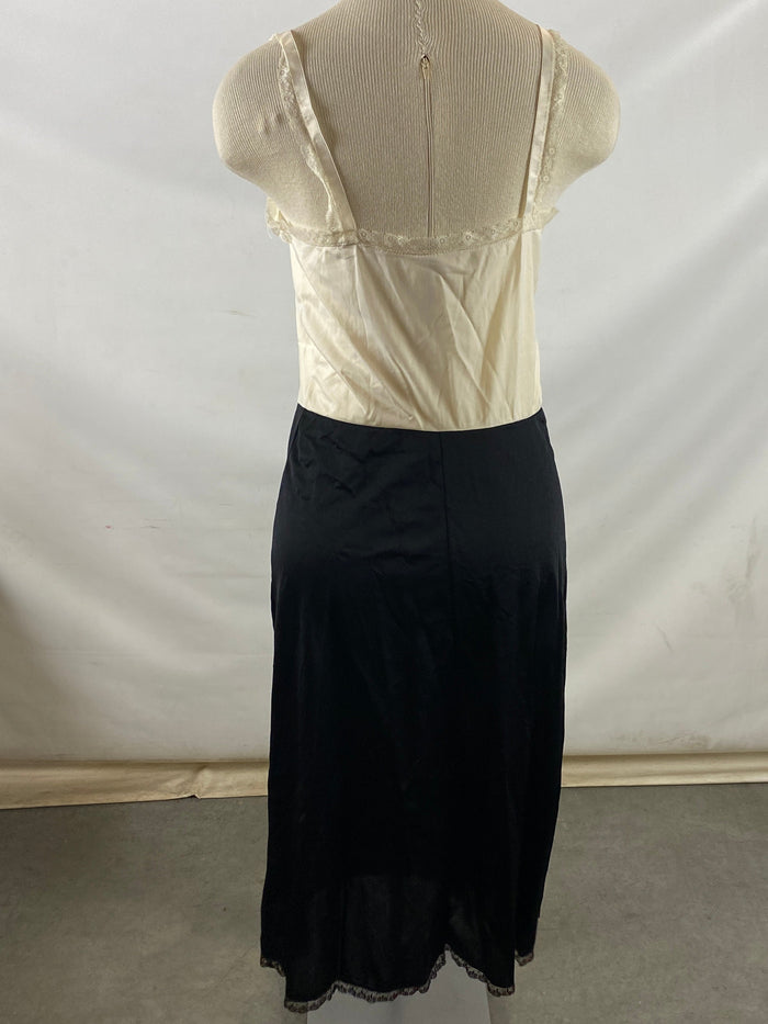 Vintage 1950s Black and White Rayon Silk Slip Size Unknown